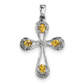 Citrine And Diamond Beaded Cross Pendant