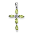 Sterling Silver Rhodium Peridot And Diamond Cross Pendant
