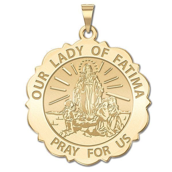 Our Lady Of Fatima Scalloped Round Religious Medal