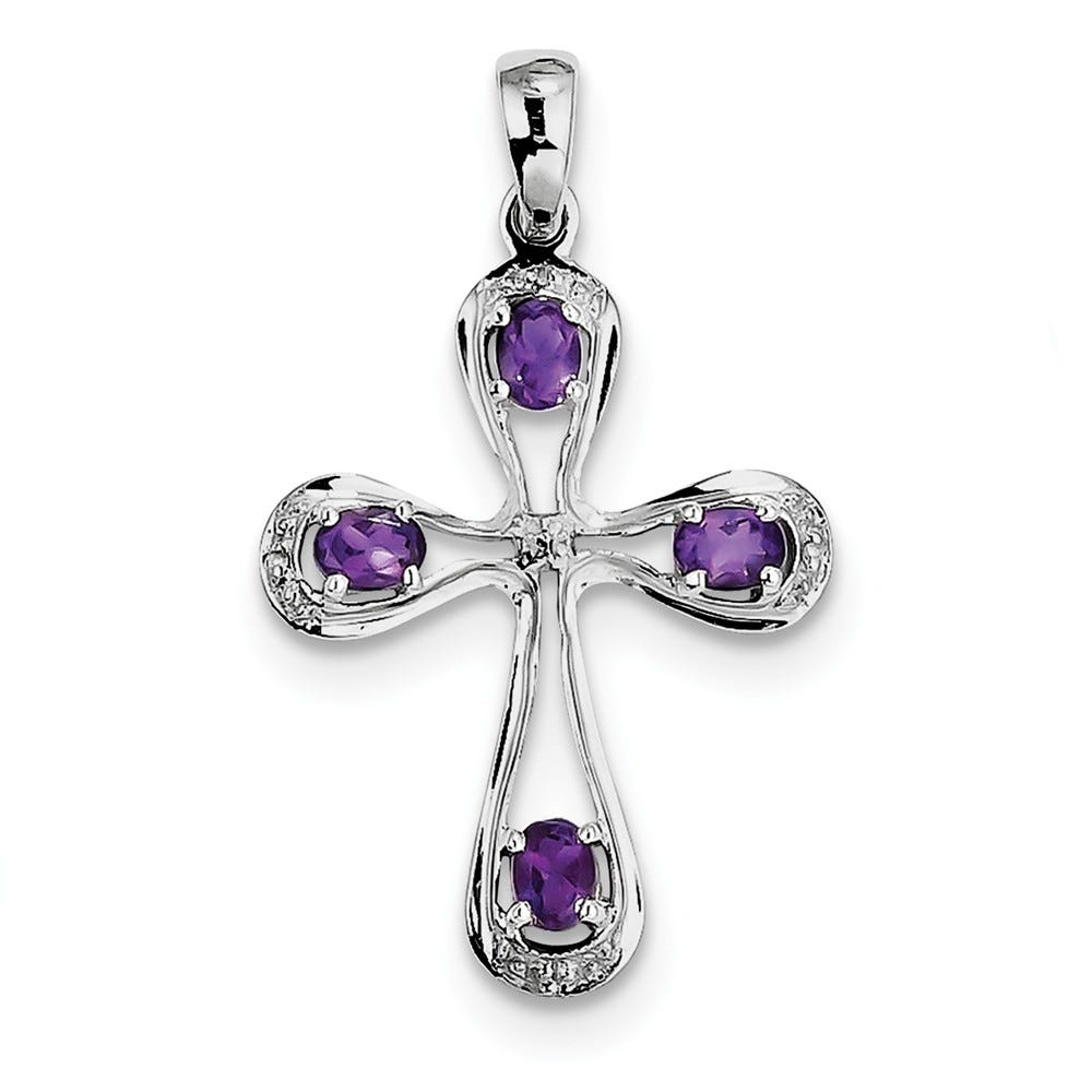 Sterling Silver Or Stainless Steel Amethyst And Diamond Cross Pendant
