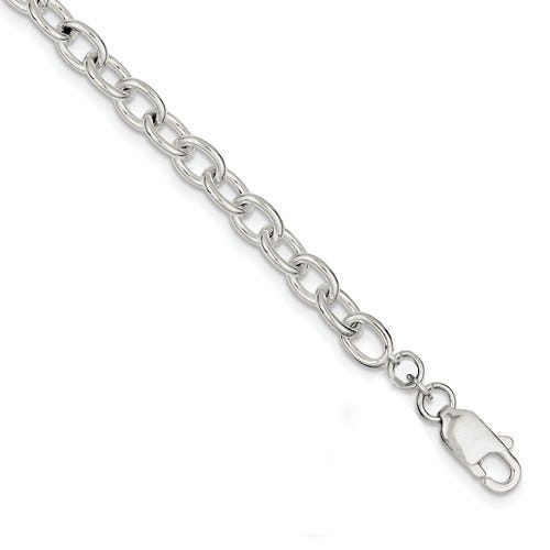 Sterling Silver 7mm Fancy Link Charm Bracelet  w/ Lobster Claw