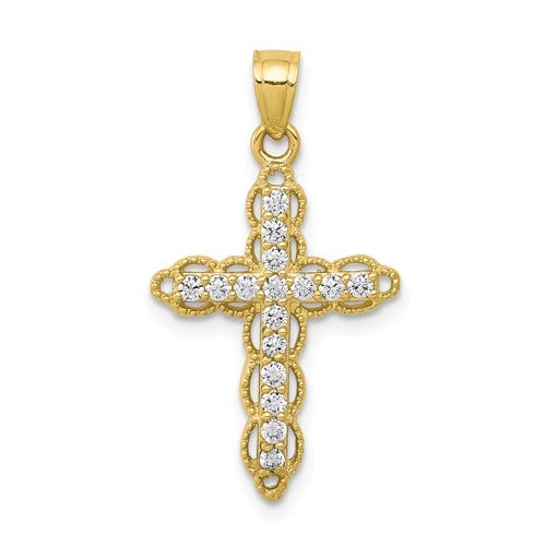 10K Cz Filigree Cross Pendant