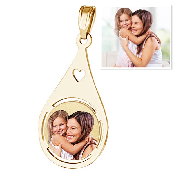 Teardrop Photo Pendant with Heart Cut Out