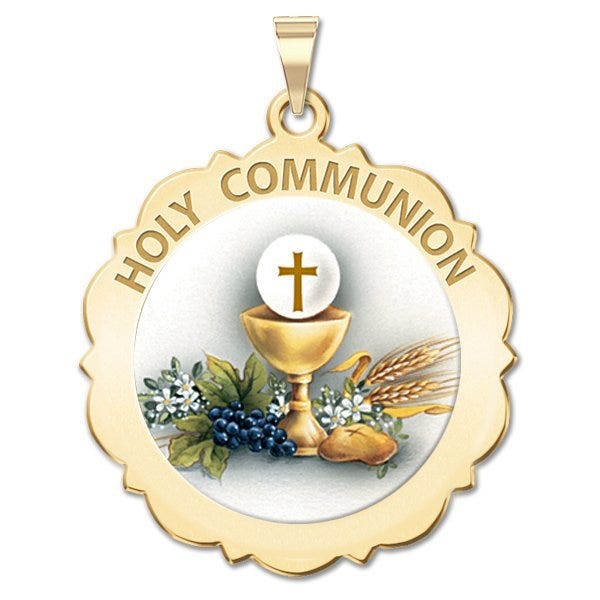 Holy Communion Scalloped Round Color Medal