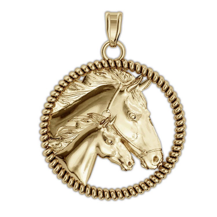 Racehorse with Colt On A Round Rope Frame Horse Jewelry Pendant or Charm