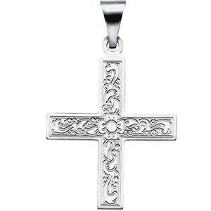14K White Gold Ornate Greek Cross Pendant