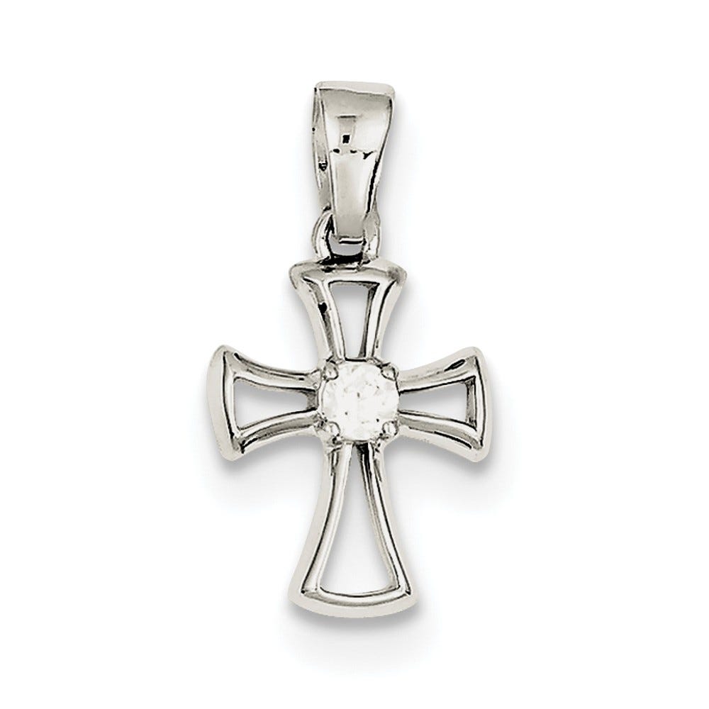 Sterling Silver Rhodium Plated Cz Open Cross Pendant