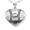 Heart Shaped Mom Baseball Pendant with Number & Chain