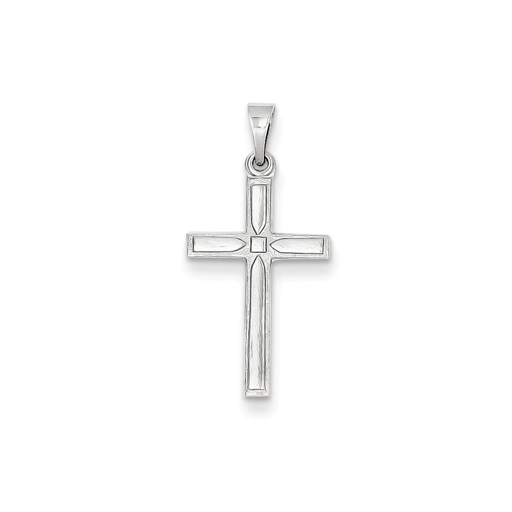14K White Gold Hollow Cross Pendant