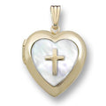 14K Gold Filled Mother Of Pearl Cross Heart Photo Locket
