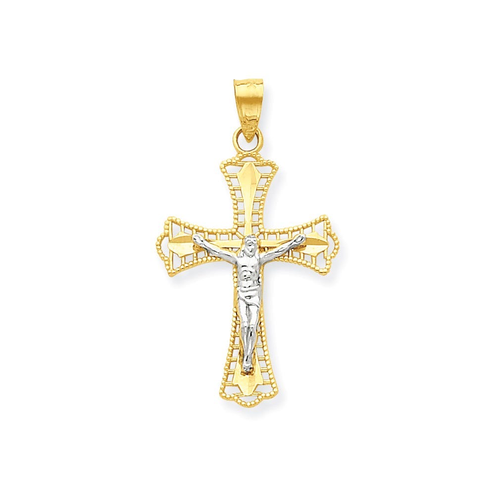 10K Gold Plated Diamond Cut Crucifix Pendant