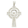 14K White Gold Celtic Claddagh Cross Pendant