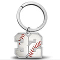 Sterling Silver Baseball Number & Stainless Steel Key Ring with 1 or 2 Digits