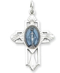Sterling Silver Miraculous Religious Medal Cross Pendant With Epoxy Resin
