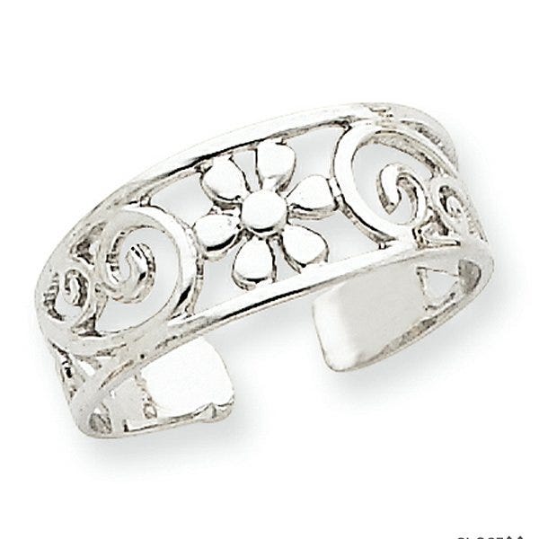 14K White Gold Floral Toe Ring