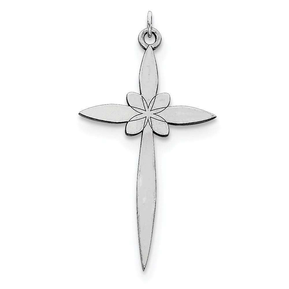 Sterling Silver Laser Designed Flower-Center Cross Pendant