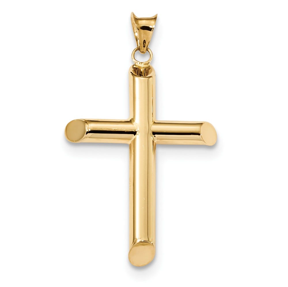 14K Polished Tube Wide-Bar Cross Pendant