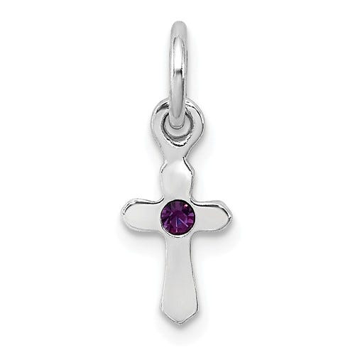 Sterling Silver Child's Preciosa Crystal February Cross Pendant