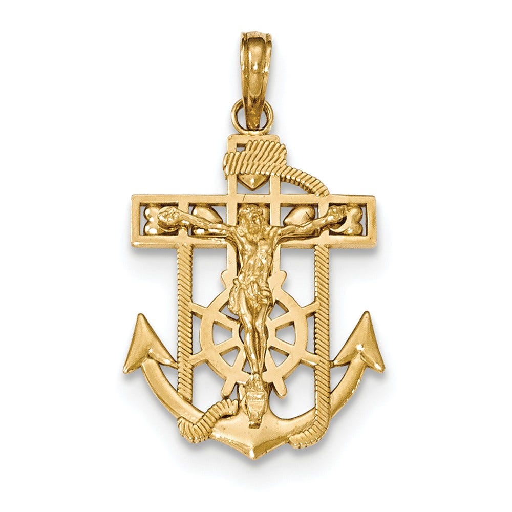 Polished And Textured Mini Mariners Crucifix Pendant