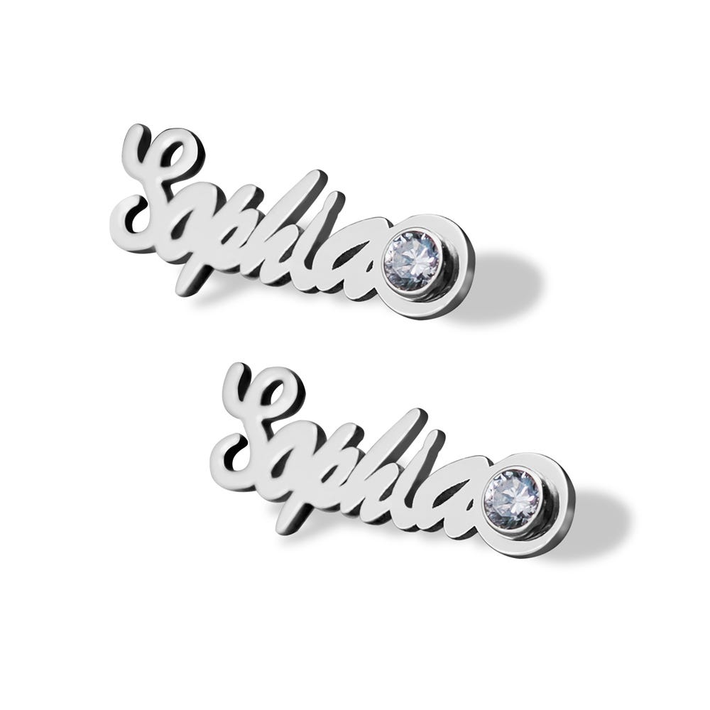 Script Name Earrings with Birthstone