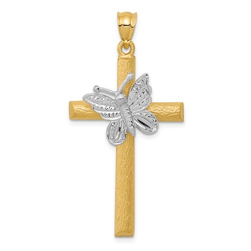 Two-Tone Cross With Butterfly Pendant