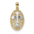 14K Gold Diamond Cut Cross In Filigree Charm