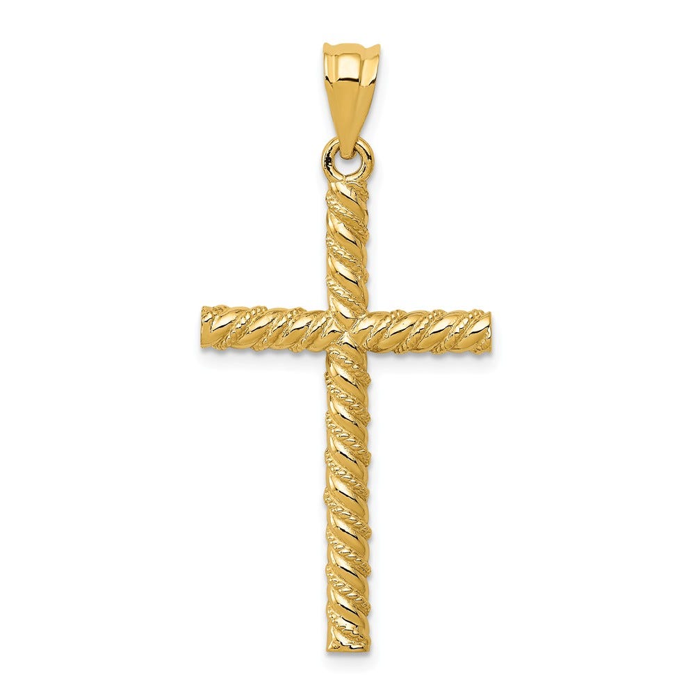 14K Satin And Diamond-Cut Cross Pendant