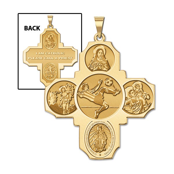 Four Way Cross - Soccer Male Religious Medal