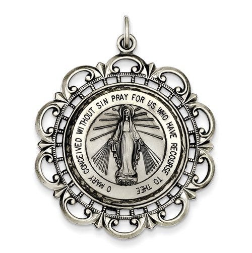 Sterling Silver Miraculous Medal Antiqued | PicturesOnGold.com