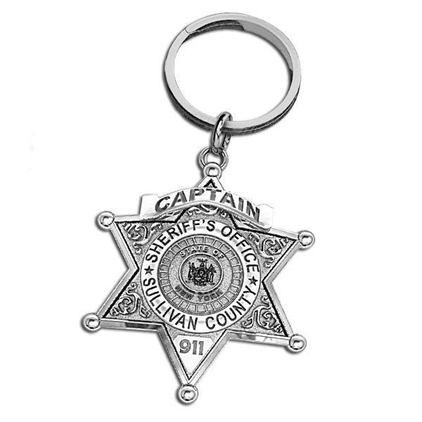 Personalized Sheriff Badge Keychain with Number, Rank & Dept.