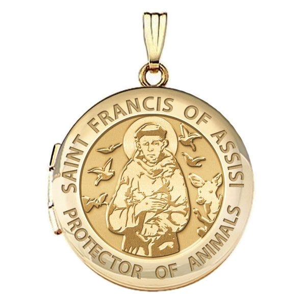 Solid 14K Yellow Gold St Francis Of Assisi Round Photo Locket
