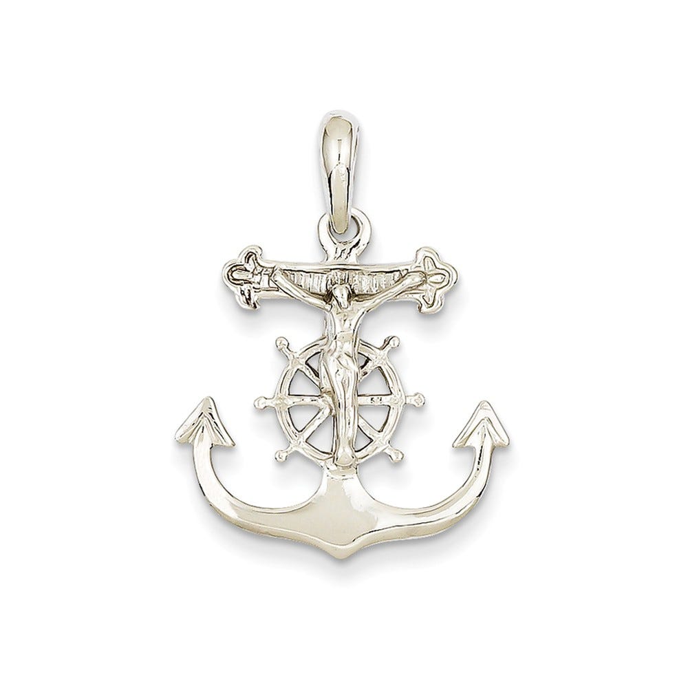 14K White Gold Mariner's Cross Pendant
