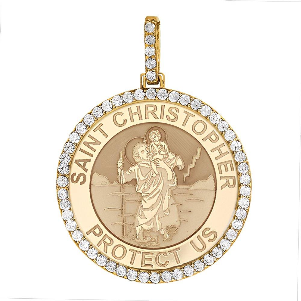 Large Saint Christopher Diamond Religious Medal