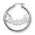 Sterling Silver Polished and Diamond-Cut Curved Script Name Hoop Earrings