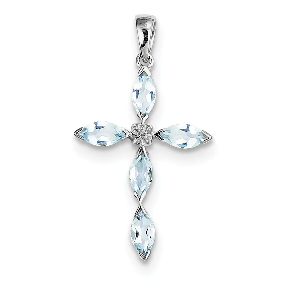 Aquamarine And Diamond Cross Pendant
