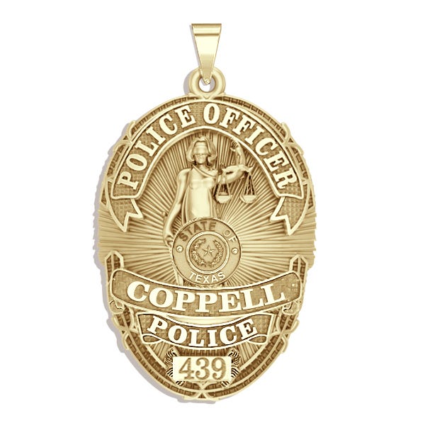 Personalized Texas Lady Justice Police Badge with Your Rank, Number & Department