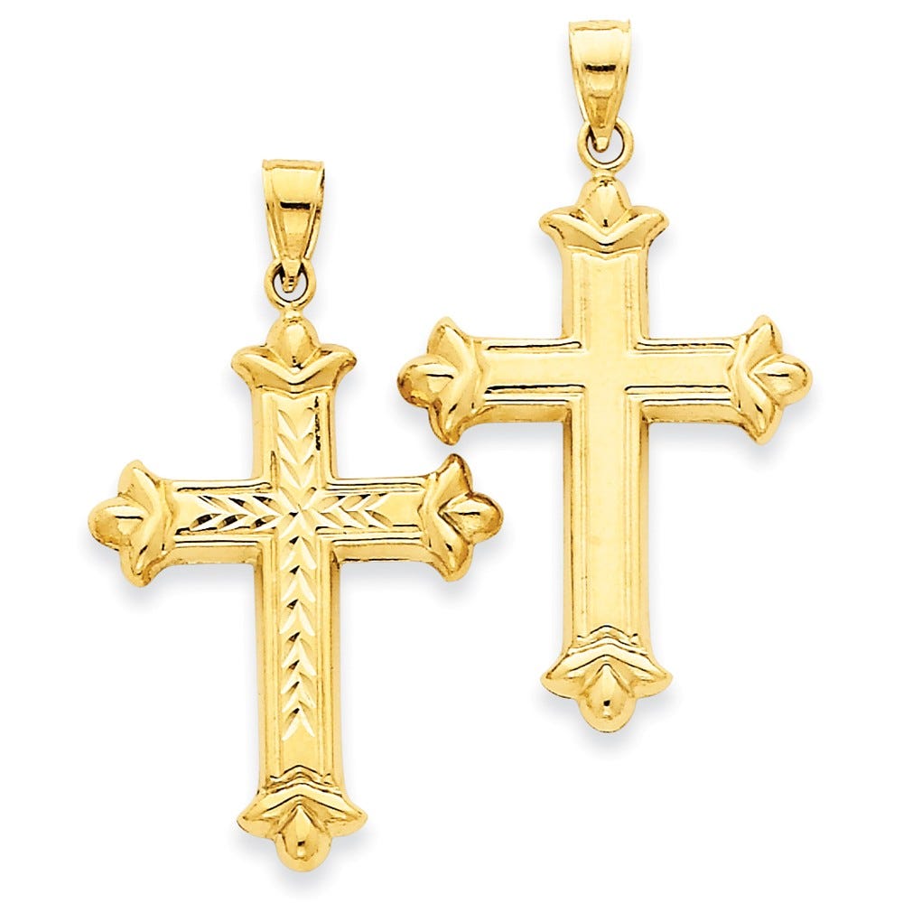 14K Reversible Diamond-Cut Cross Pendant
