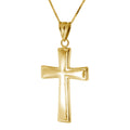 Unisex Solid 14K Gold Matte Cross Necklace