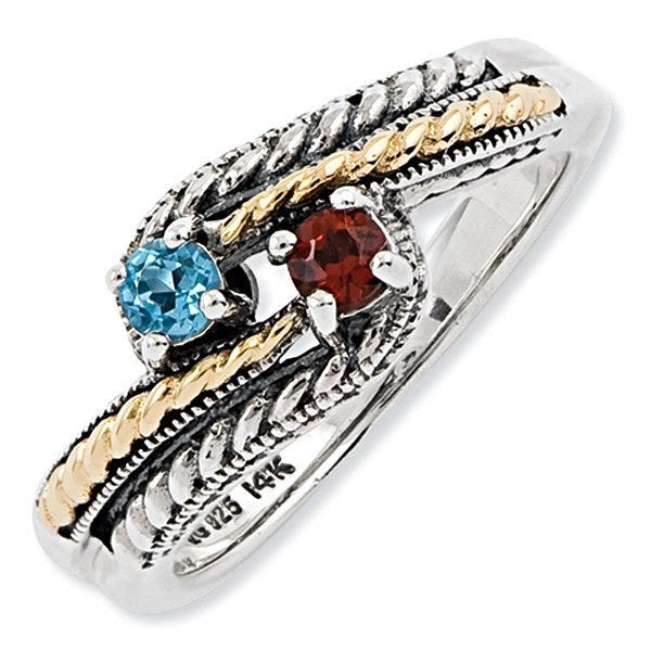 Sterling Silver & 14K Two-Stone Antiqued Mother's Ring