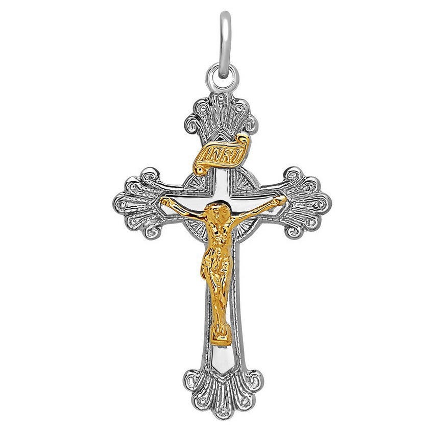 Two Tone Scroll-Ended Crucifix Pendant