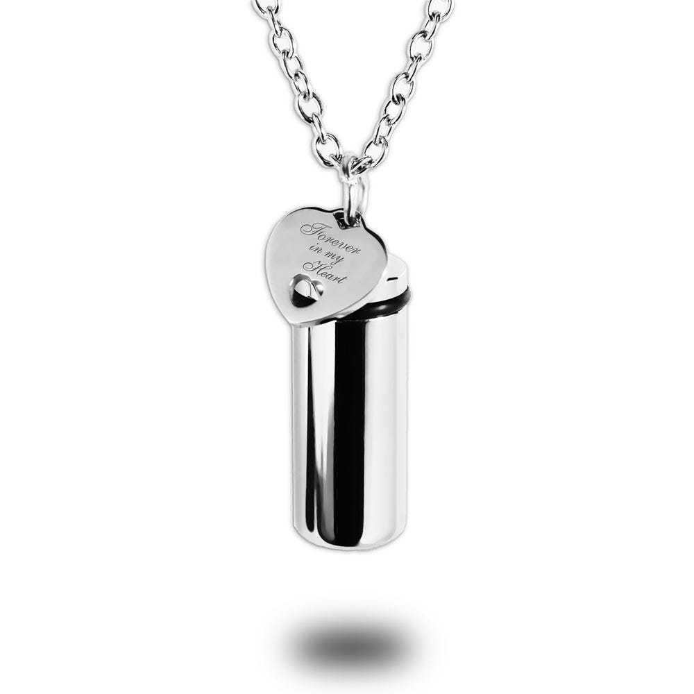 Forever in My Heart Cylinder with Heart Charm Cremation and Ash Vessel
