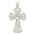 Sterling Silver Polished Leaf Inri Crucifix Pendant