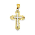 14K Two Tone Fleur De Lis Cross Pendant