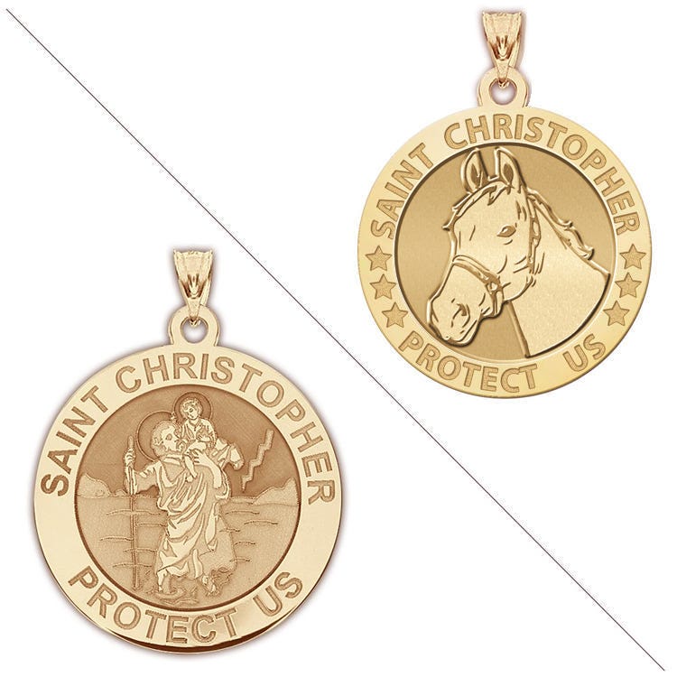 Equestrian And Horseback Riding - Saint Christopher Doubledside Sports Religious Medal