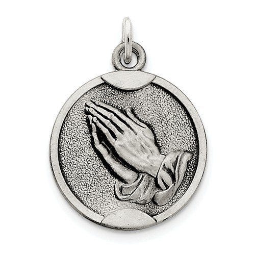 Antiqued Praying Hands Medal