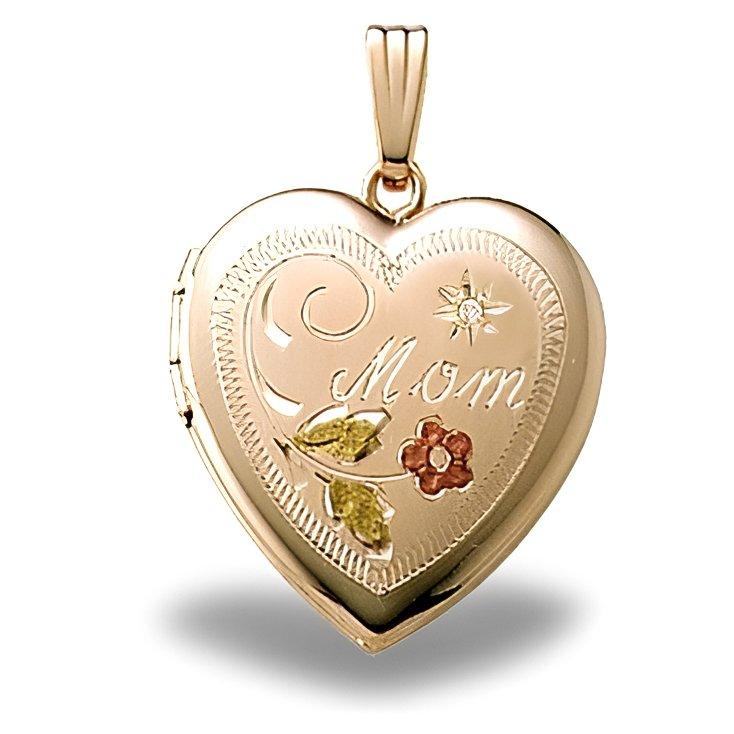 14K Gold Filled Mom Heart Photo Locket With Diamond