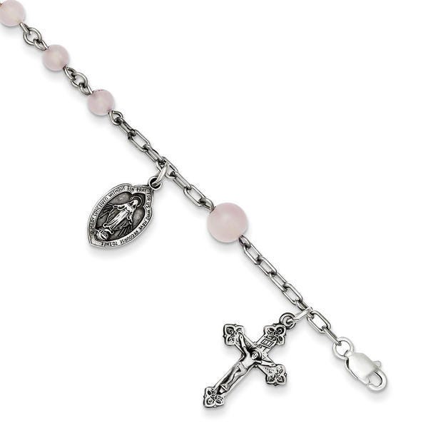 Sterling Silver Round Flute Rosary Bracelet /With Miraculous Medal