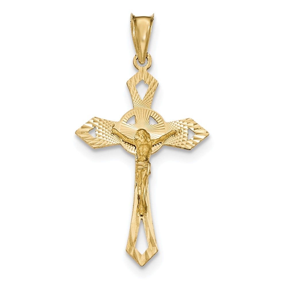14K Polished Satin And Diamond-Cut Crucifix