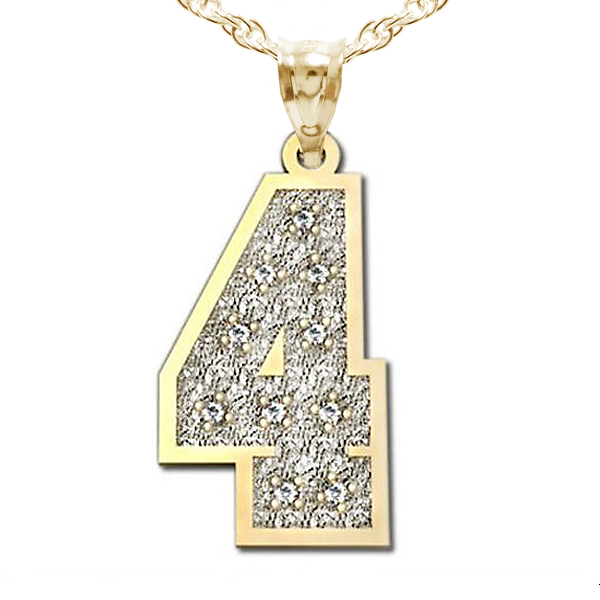 Jersey Single Number Charm or  Pendant w/ 10 Diamonds