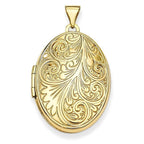 Solid 14K Yellow Gold Floral Oval Photo Locket